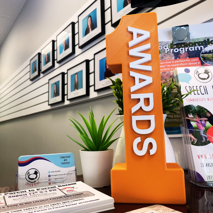 1Award on reception desk in Speech Hens office.