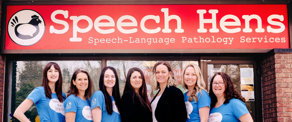 Photo of Speech Hens team in front of their downtown Simcoe-based Speech-Language Pathology Services clinic.