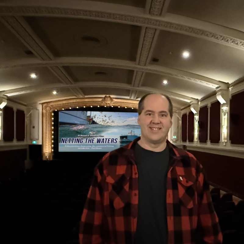 Image of Daryl Granger in movie theatre. Daryl is the film maker of Netting the Waters