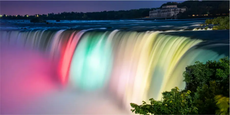 Niagara falls with night-time lighting