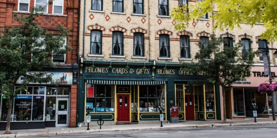 old style brick building on town street