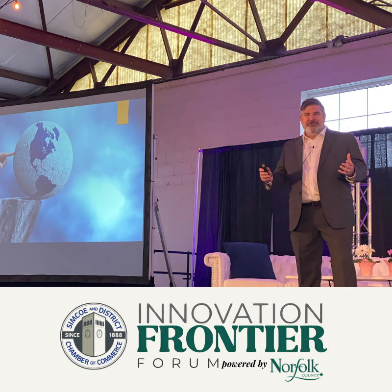 Brock Dickinson speaking at Innovation Frontier Forum.